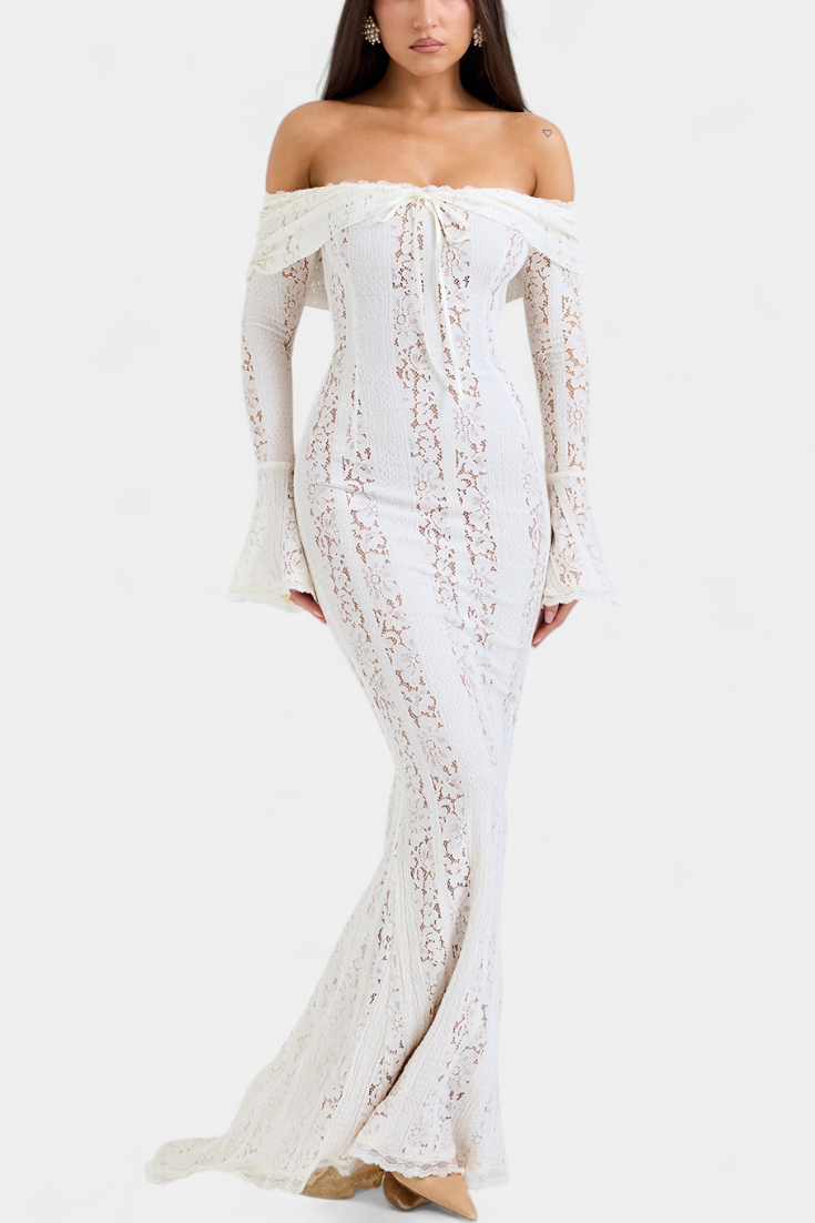 Rosalie Vestido Maxi Off Shoulder Encaje Exclusiva Elegante