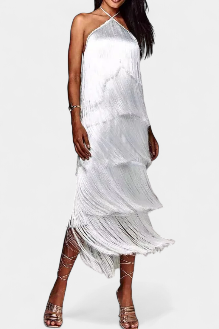 Saidey Vestido Halter Con Flecos Espalda Descubierta Edicion