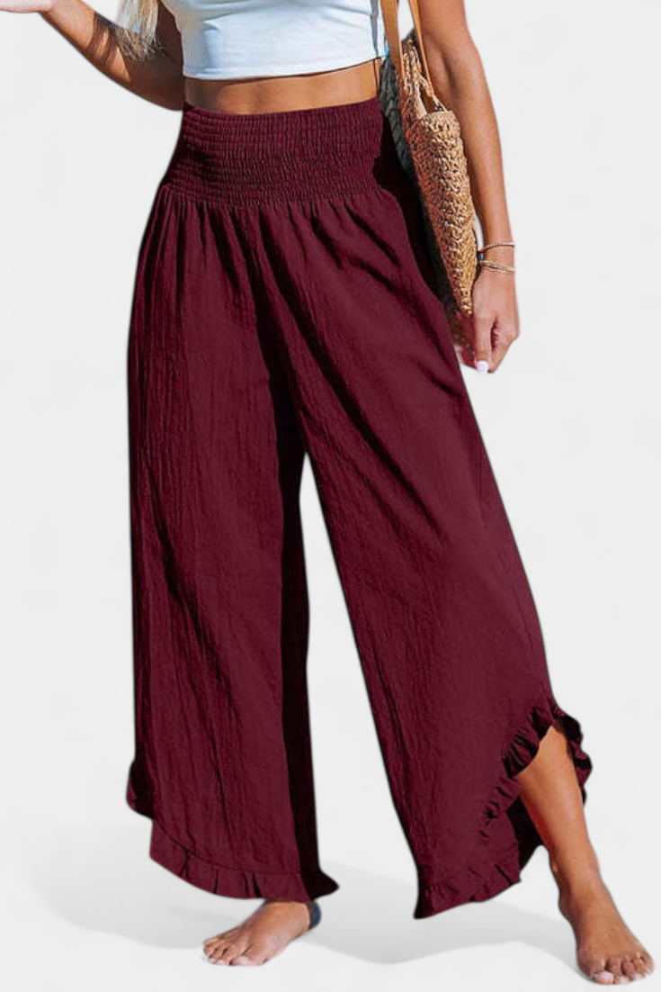 Martina Pantalón Palazzo Talle Alto Lino Exclusivo Volantes