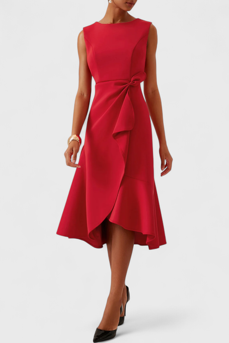 Claudia Vestido Midi Asimétrico Drapeado Exclusivo Elegante