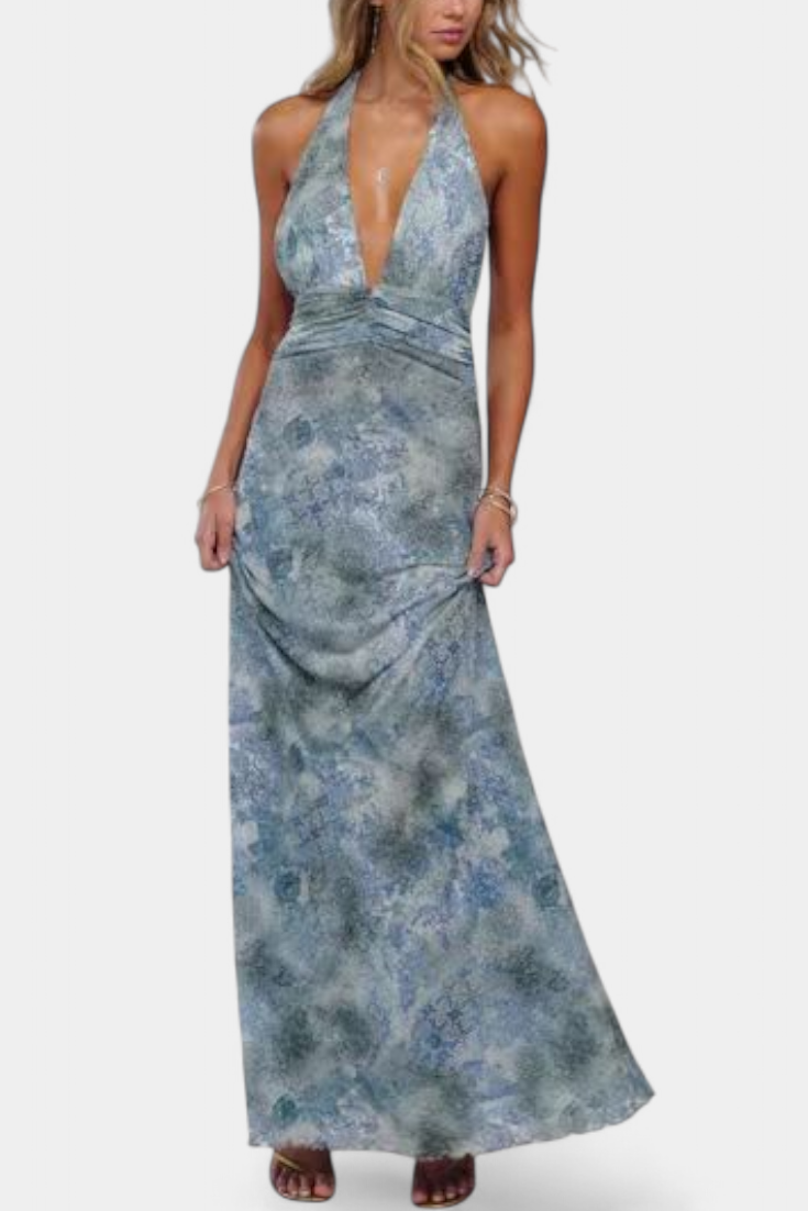 Melodía Vestido Maxi Lunares Halter Edición Limitada