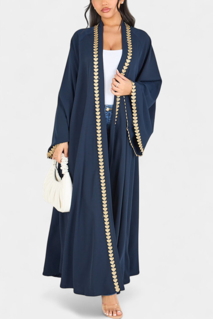 Ginebra Abaya Fluida Bordado Dorado Hojas Exclusivas