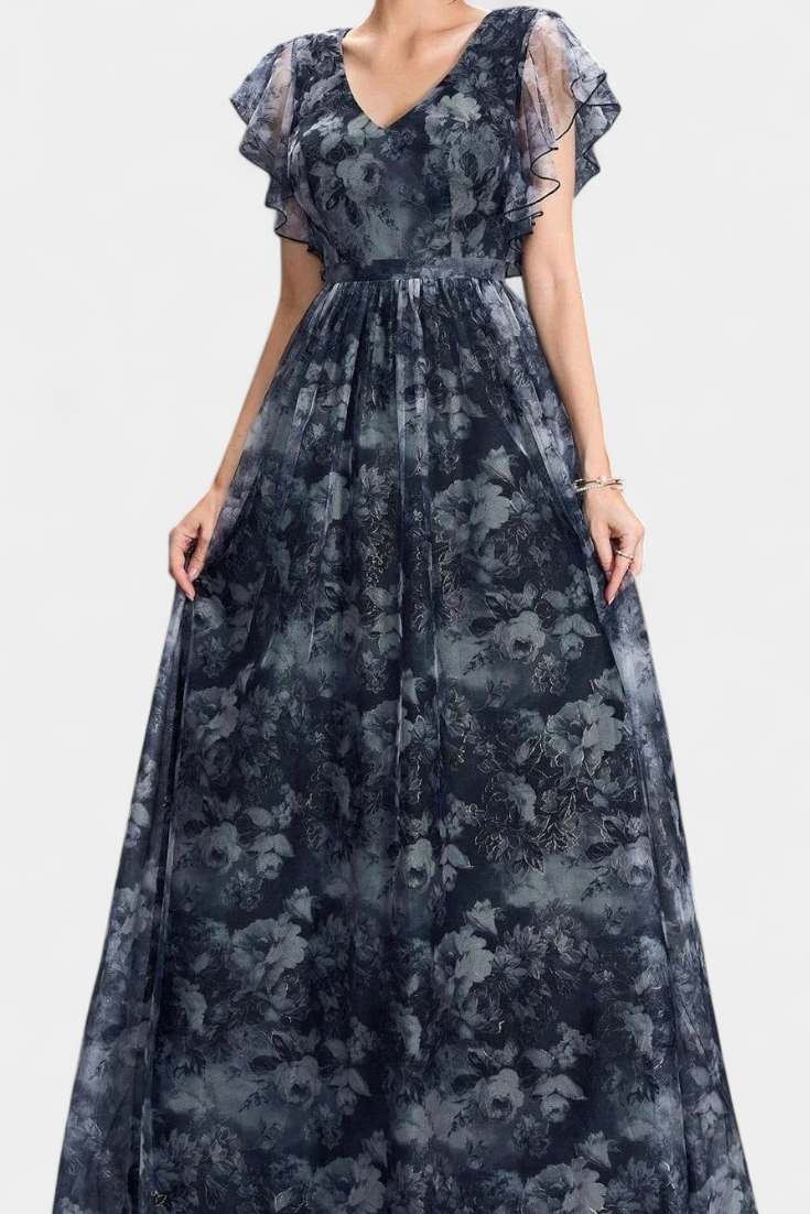 Mariana Vestido Largo Chifón Floral Aireado Exclusivo