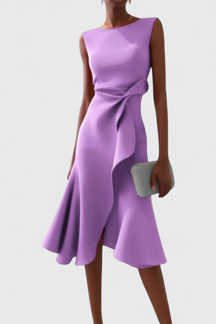 Claudia Vestido Midi Asimétrico Drapeado Exclusivo Elegante
