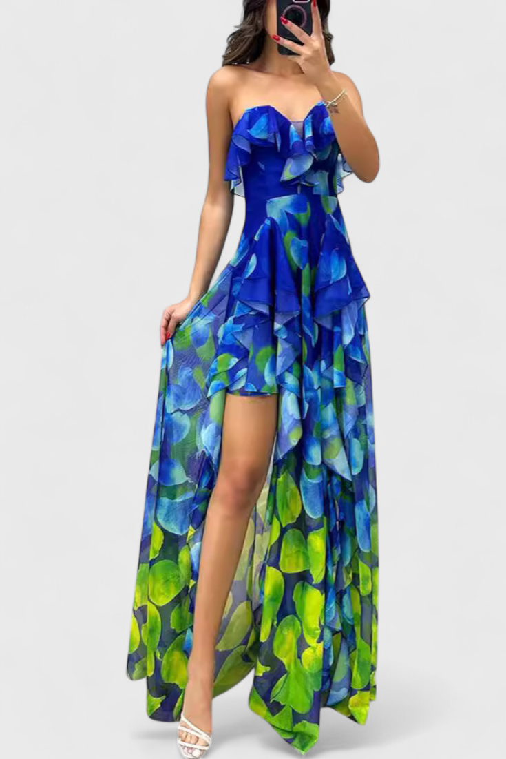 Andy Vestido Maxi Sin Mangas Capas Volantes Exclusivo