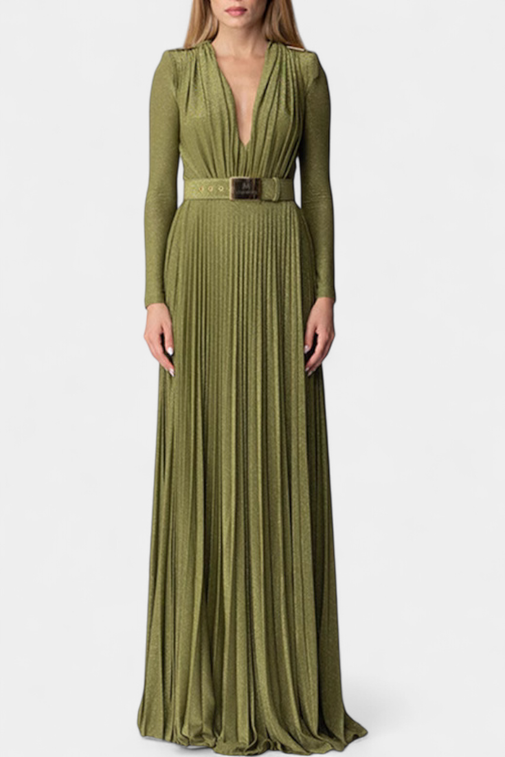 Raisa Vestido Largo Plisado Escote Profundo Exclusivo