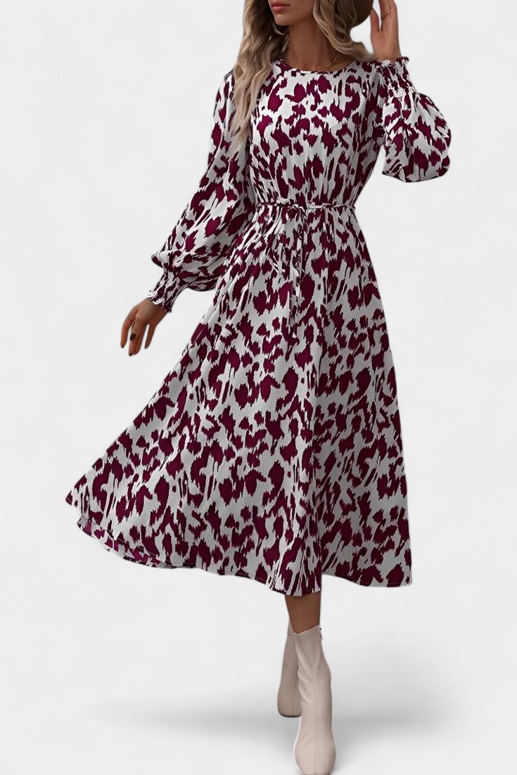 Nerin Vestido A Line Leopardo Exclusivo Cintura Ajustable