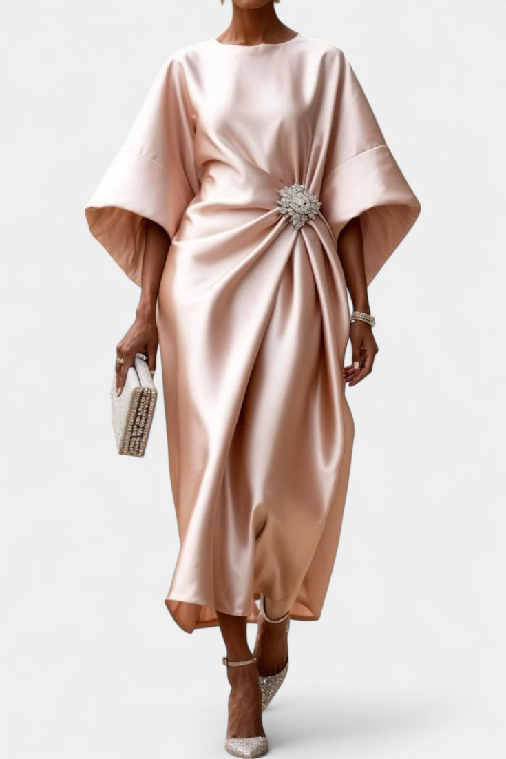 Ubelia Vestido Largo Satén Brillo Luxe Colección Exclusiva