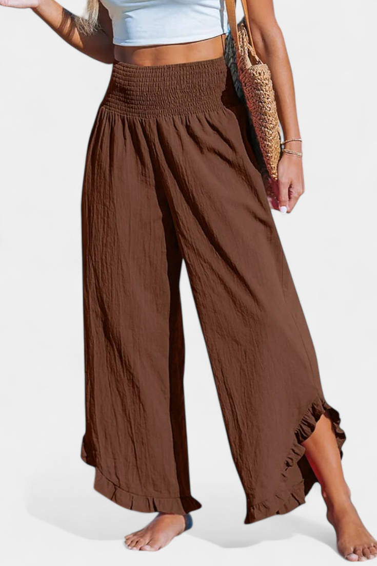 Martina Pantalón Palazzo Talle Alto Lino Exclusivo Volantes