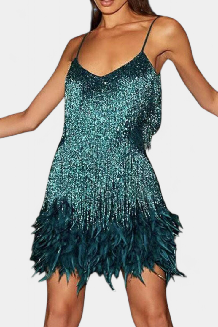 Sheril Vestido Mini De Plumas Colección Exclusiva Noche
