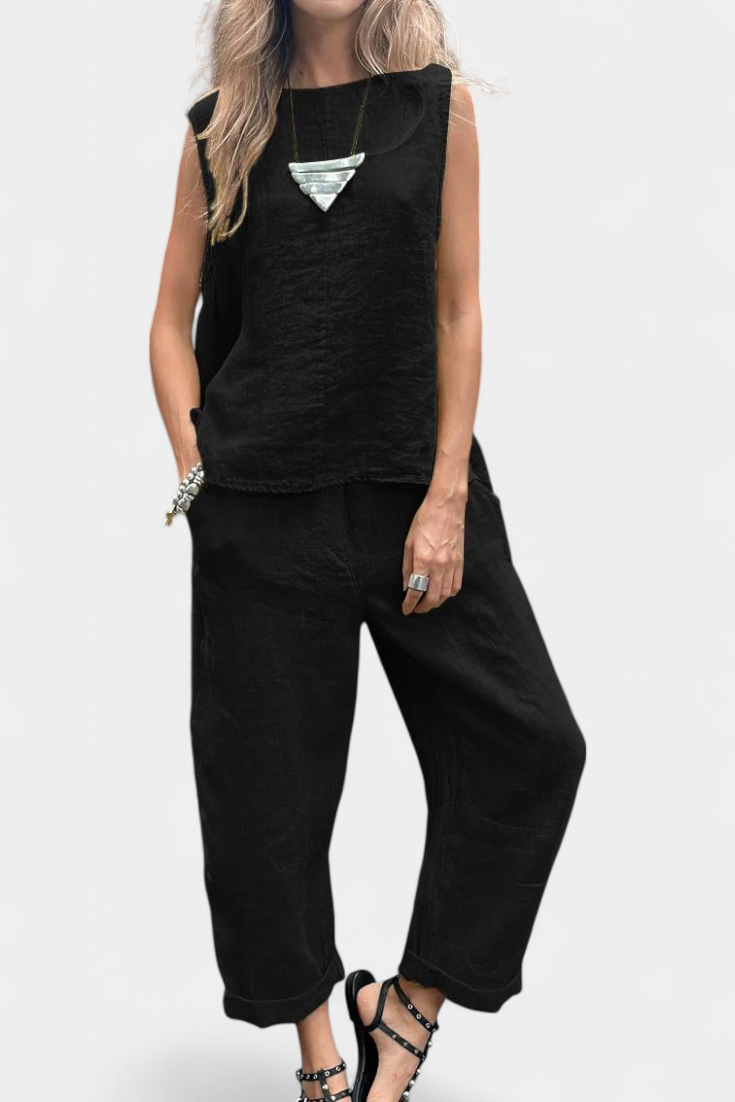 Leona Conjunto Chaleco Pantalón Algodón Lino Exclusivo