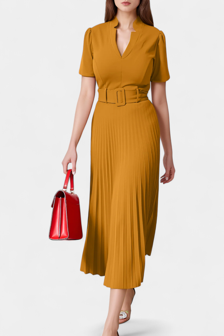 Seliora Vestido Midi De Trabajo Con Cinturón Plisados Elite