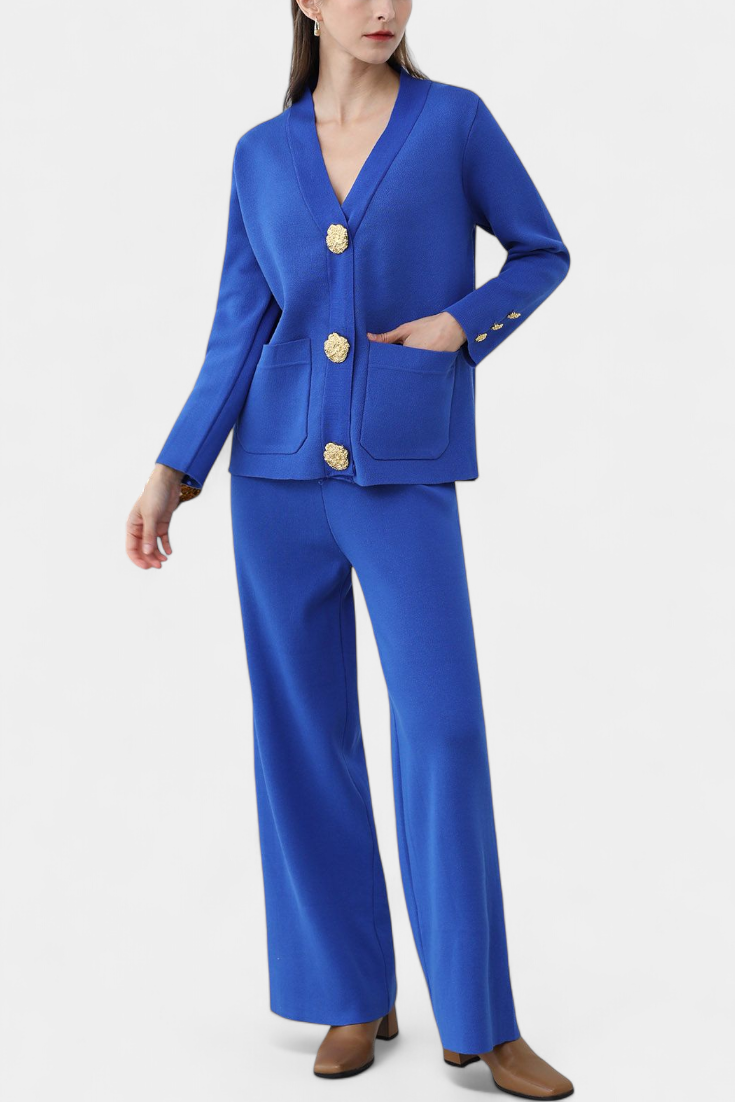 Aireen Conjunto de Punto Cárdigan y Pantalón Ancho Edición