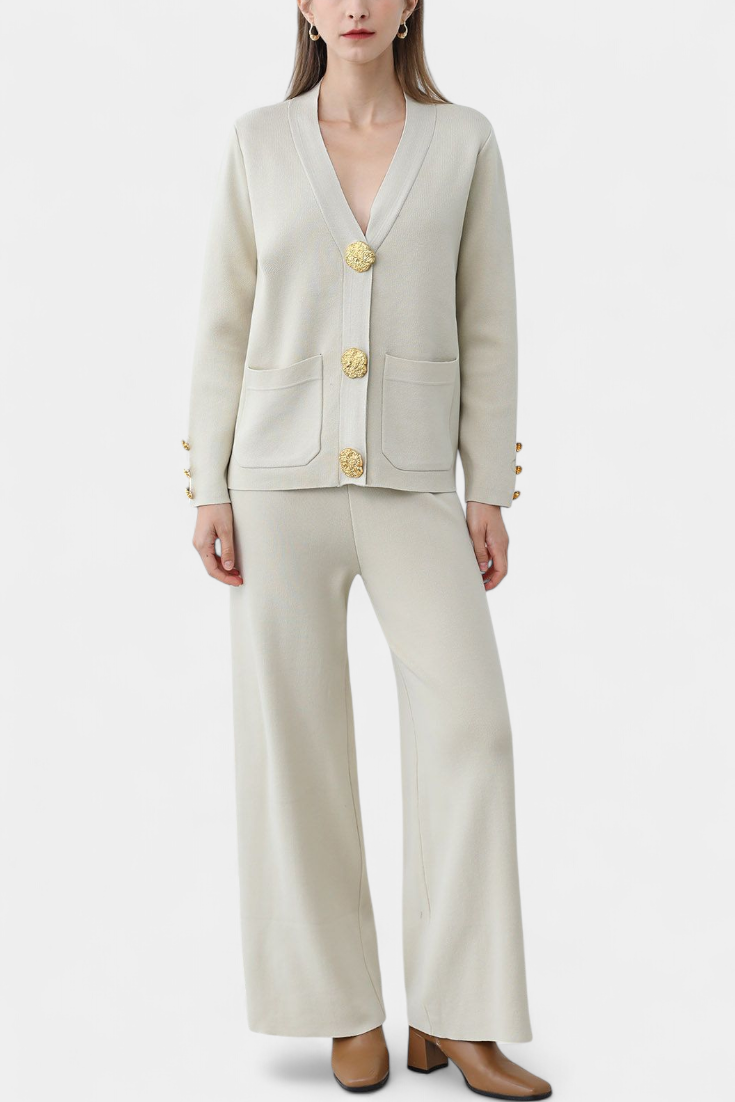 Aireen Conjunto de Punto Cárdigan y Pantalón Ancho Edición