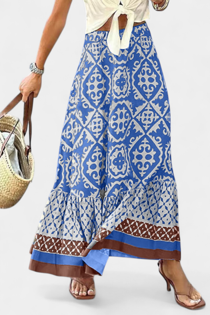 Isabel Falda Maxi Estampada Con Volante Verano Exclusiva