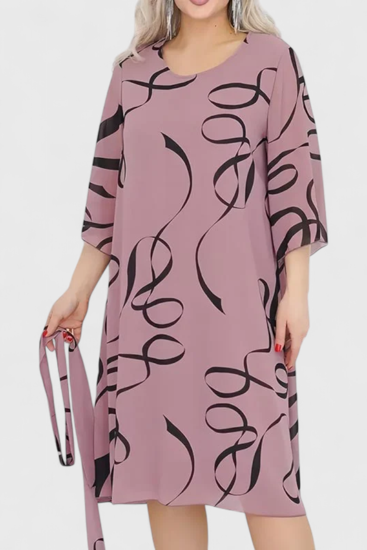 Ame Vestido Midi Estampado Cinturón Tejido Ligero Exclusivo