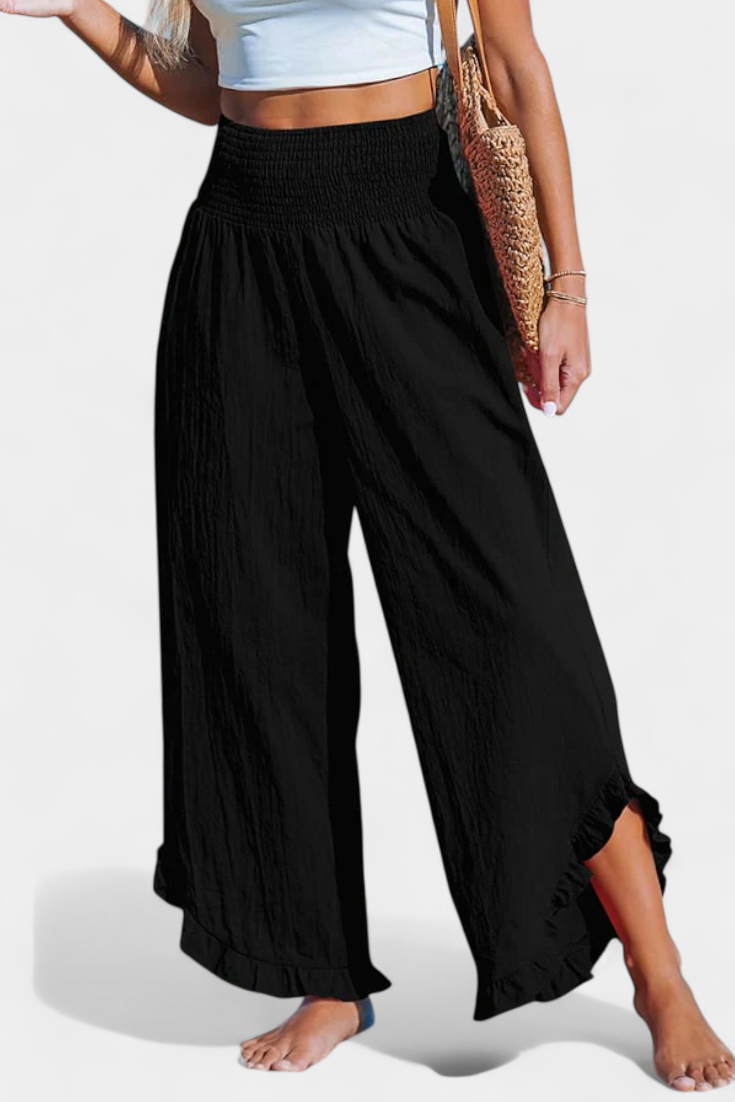 Martina Pantalón Palazzo Talle Alto Lino Exclusivo Volantes