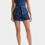 Raya Denim Chaleco Sin Mangas Y Shorts De Talle Alto Élite