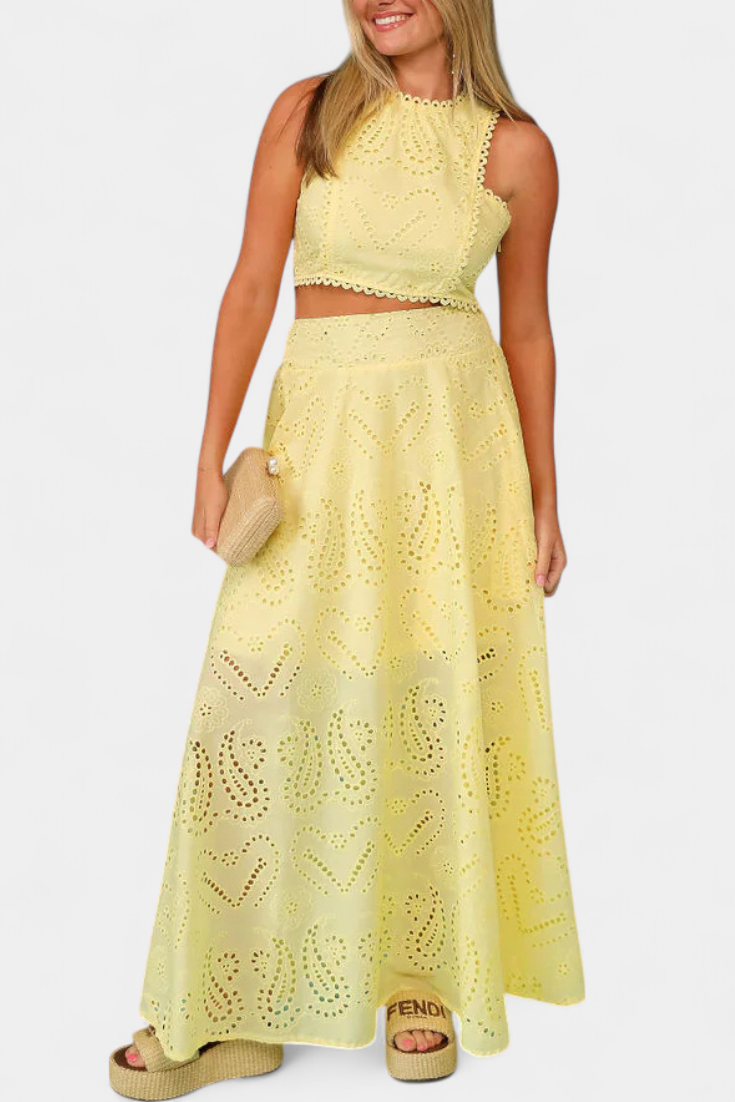 Danitza Conjunto Romántico Encaje Floral Calado Exclusivo