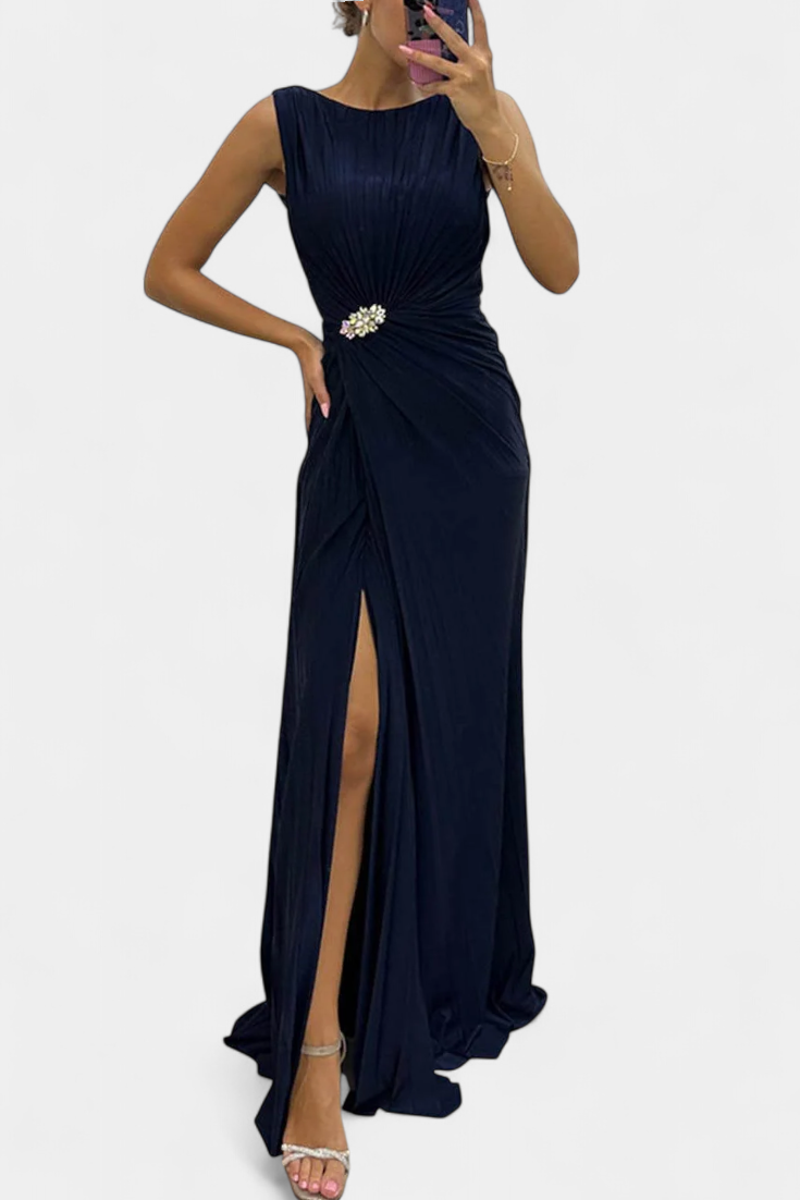 Shiloh Vestido Maxi Plisado Seda Exclusivo Abertura