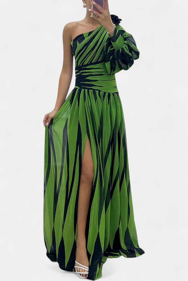 Bethania Vestido Maxi Rayas Un Solo Hombro Colección Elite