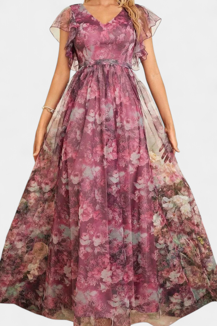 Mariana Vestido Largo Chifón Floral Aireado Exclusivo