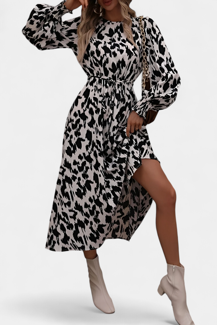 Nerin Vestido A Line Leopardo Exclusivo Cintura Ajustable