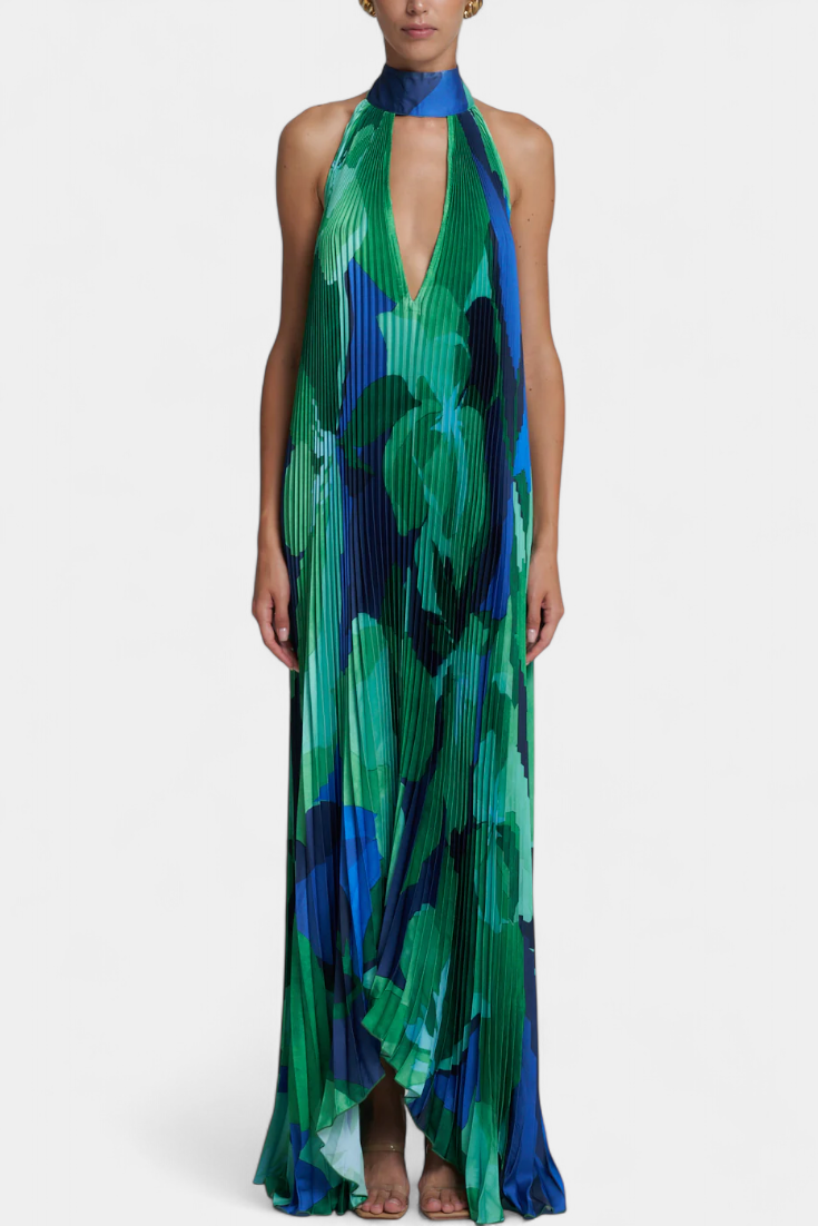 Giselle Vestido Largo Plisado Escote Halter Exclusivo