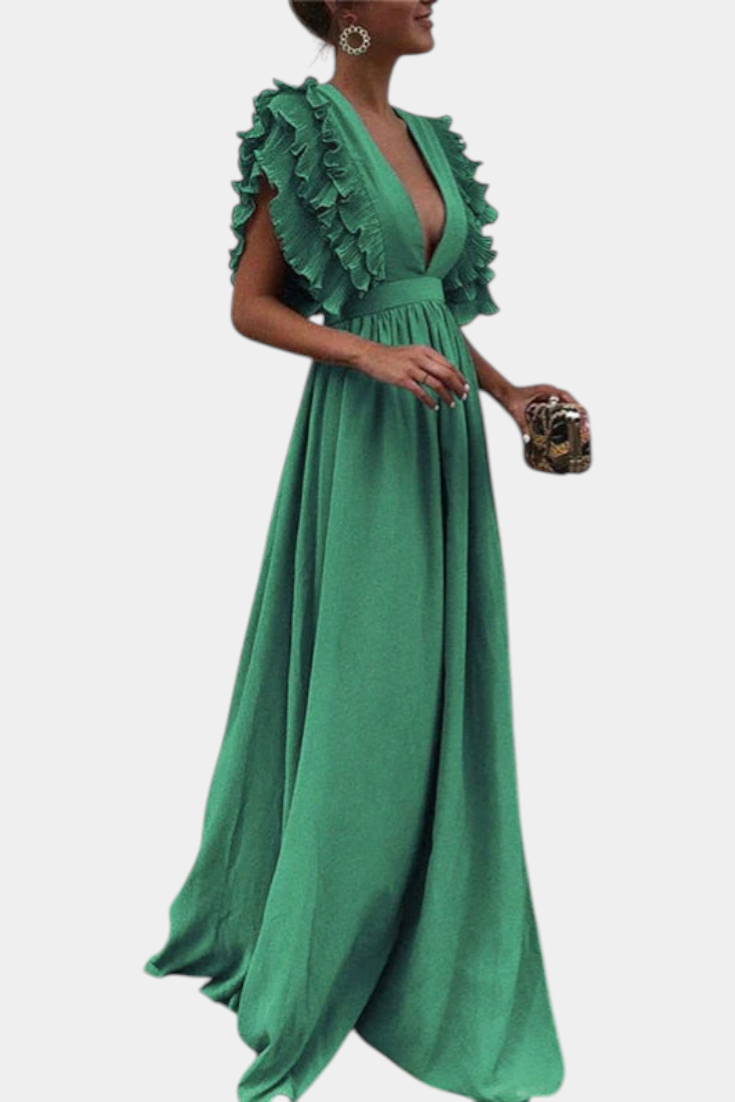 Lucera Vestido Maxi Exclusivo Tejido Suave Mangas Volantes