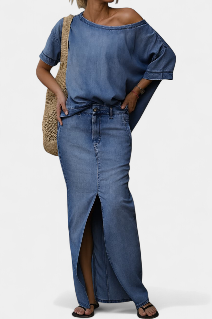Apolonia Conjunto Vaquero Asimétrico Denim Exclusivo