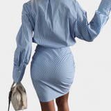 Cynthia Vestido Camisero Rayas Con Pliegues Botones VIP