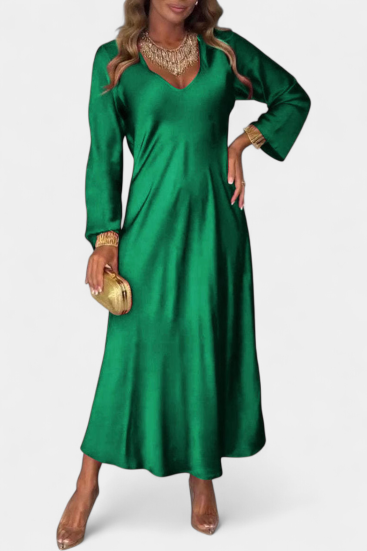 Riva Vestido Fluido Seda Escote V Mangas Largas Exclusivo