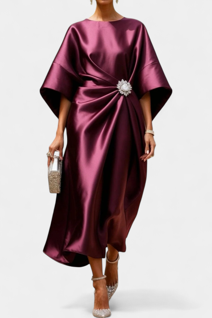 Ubelia Vestido Largo Satén Brillo Luxe Colección Exclusiva