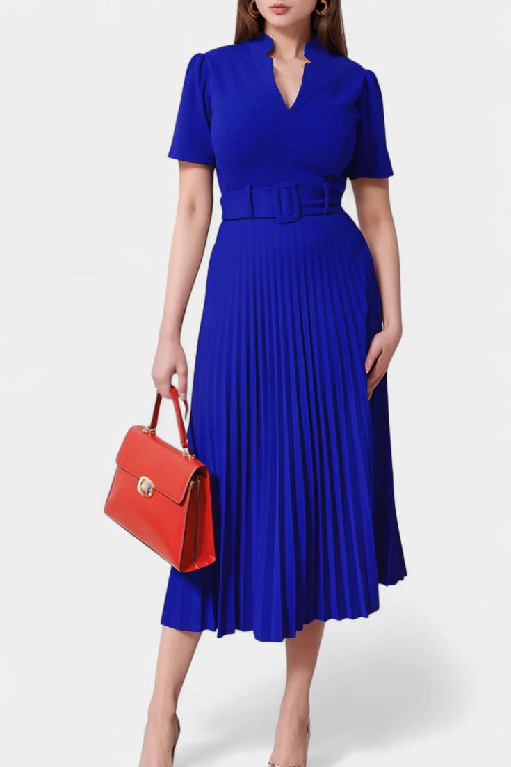 Seliora Vestido Midi De Trabajo Con Cinturón Plisados Elite