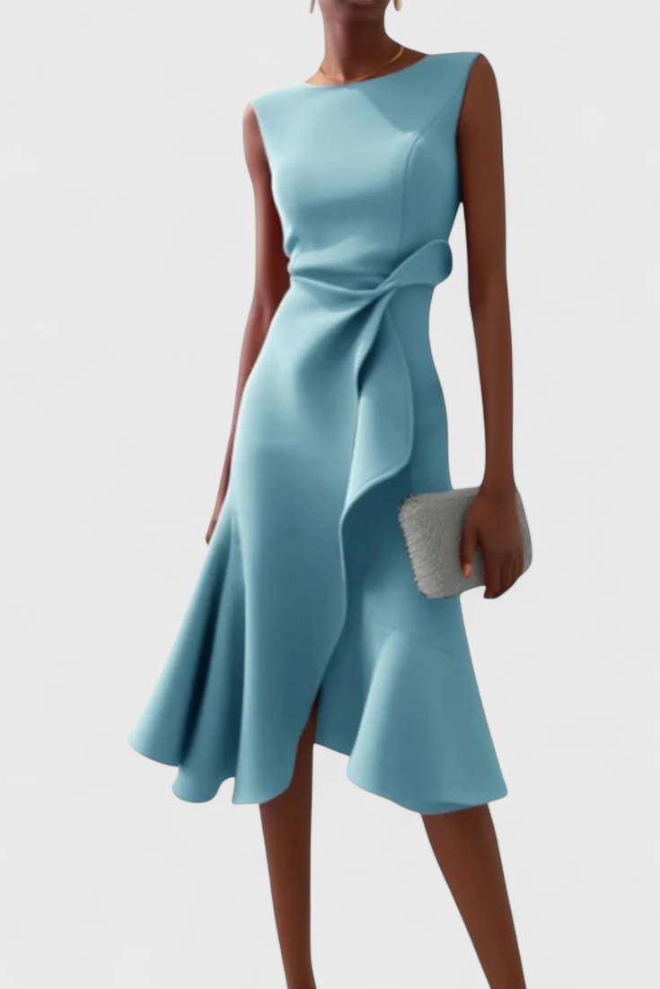 Claudia Vestido Midi Asimétrico Drapeado Exclusivo Elegante