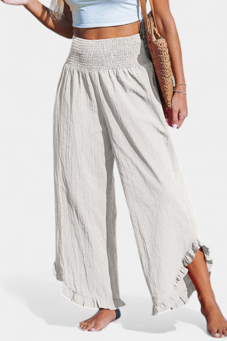 Martina Pantalón Palazzo Talle Alto Lino Exclusivo Volantes