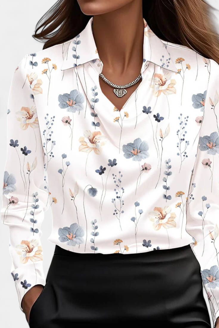 Dilnaz Blusa Satinada Con Escote En Cascada De Lujo