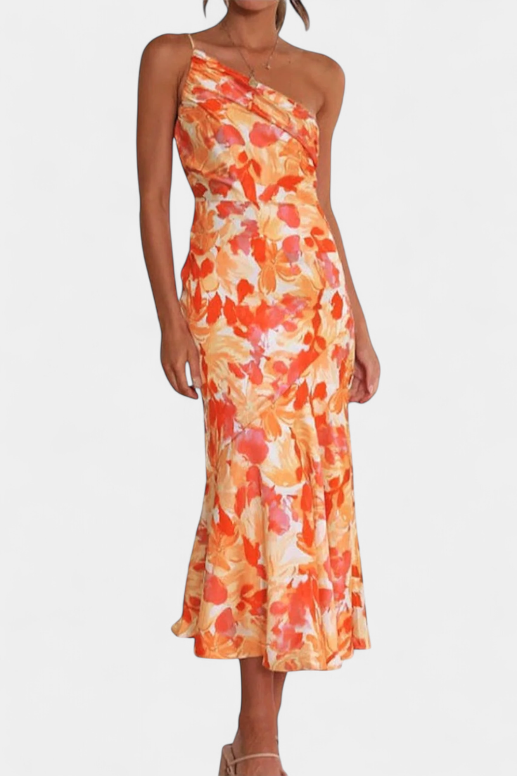 Reya Vestido Asimétrico Un Hombro Estampado Floral Premium