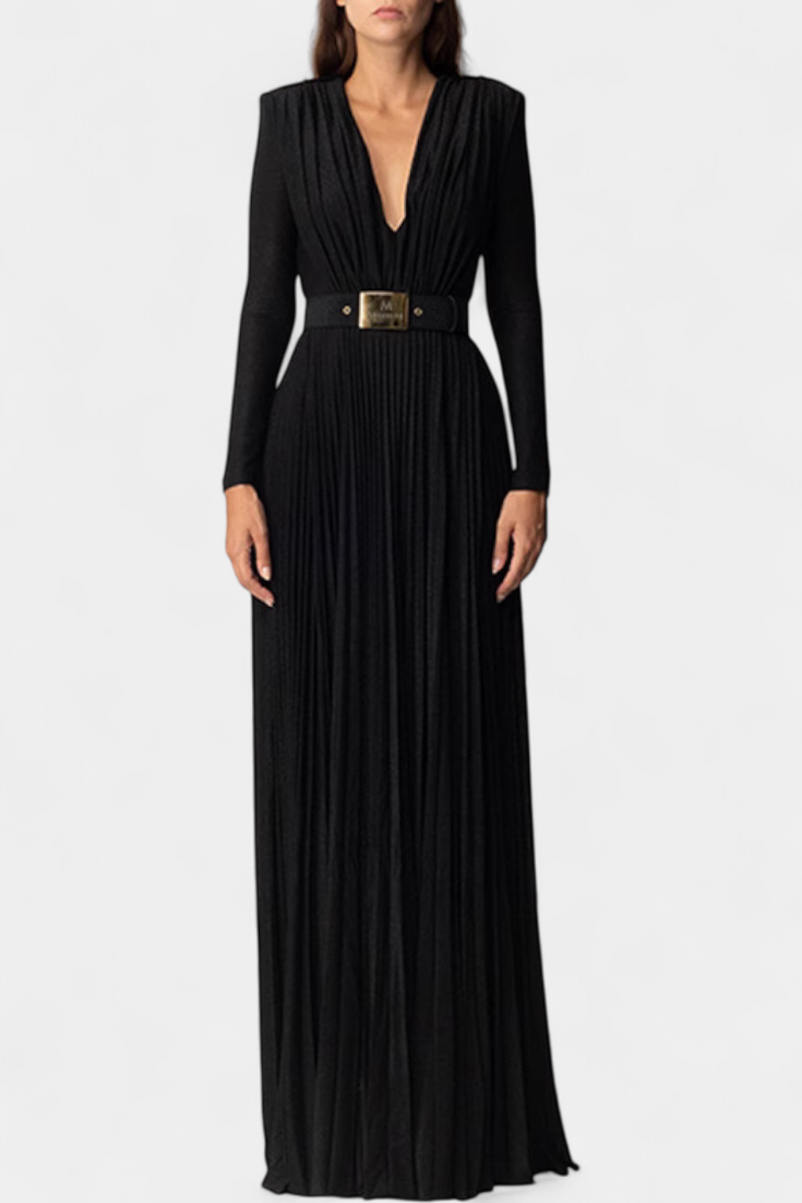 Raisa Vestido Largo Plisado Escote Profundo Exclusivo