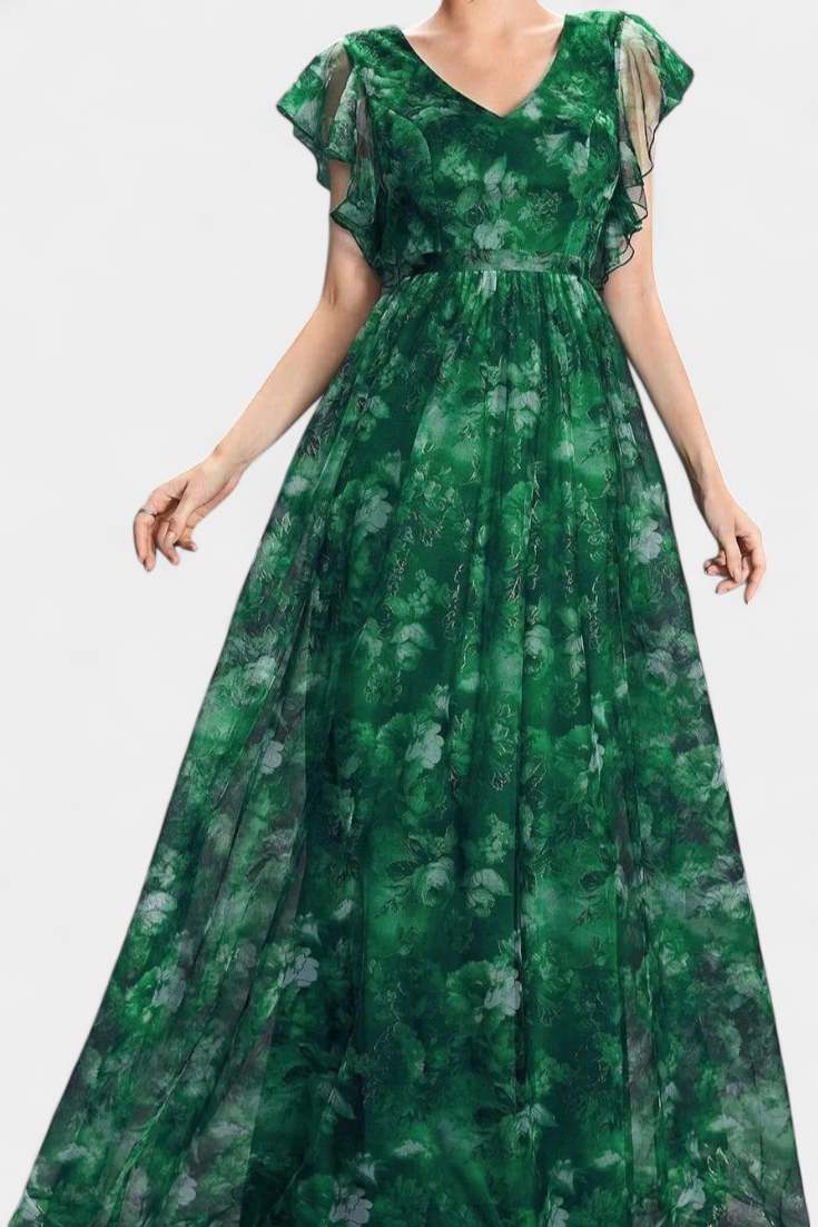 Mariana Vestido Largo Chifón Floral Aireado Exclusivo