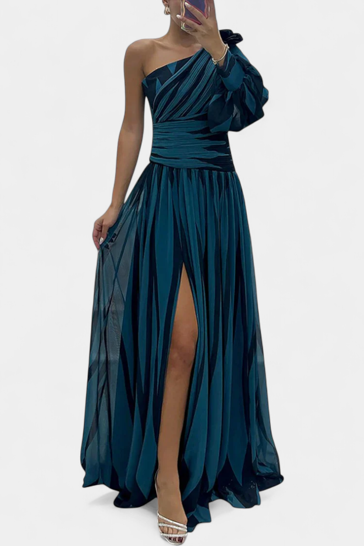 Bethania Vestido Maxi Rayas Un Solo Hombro Colección Elite