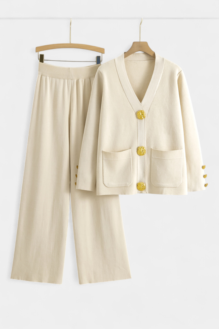 Aireen Conjunto de Punto Cárdigan y Pantalón Ancho Edición