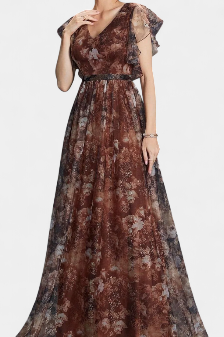 Mariana Vestido Largo Chifón Floral Aireado Exclusivo