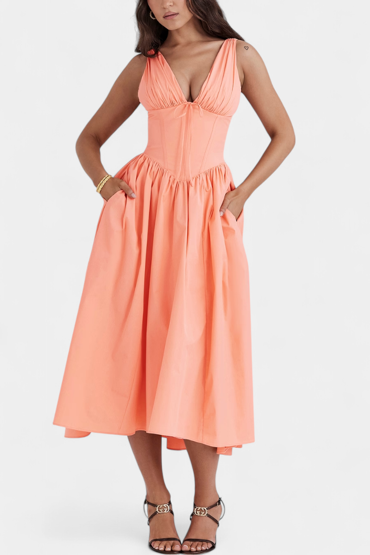 Margie Vestido Midi Estampado Floral Romántico Exclusivo