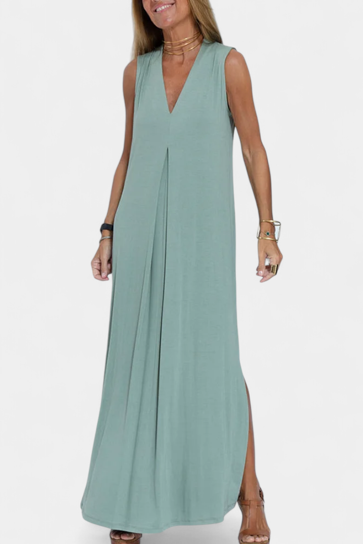 Felisa Vestido Maxi Sin Mangas Crepé Liso Exclusiva