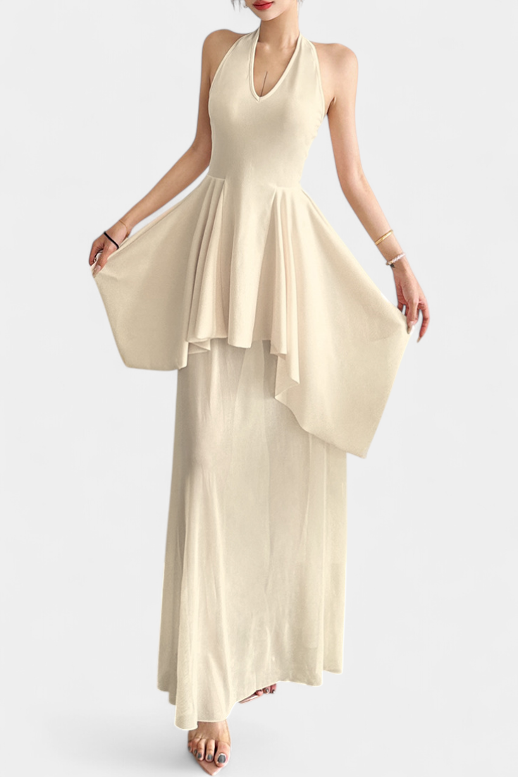 Hollis Vestido Largo Halter Malla Elegante Edición Limitada
