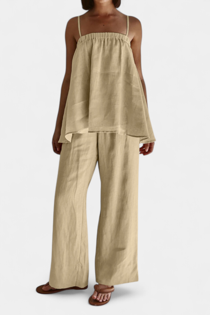 Lía Conjunto Verano Top Suelto Pantalón Fluido Exclusivo
