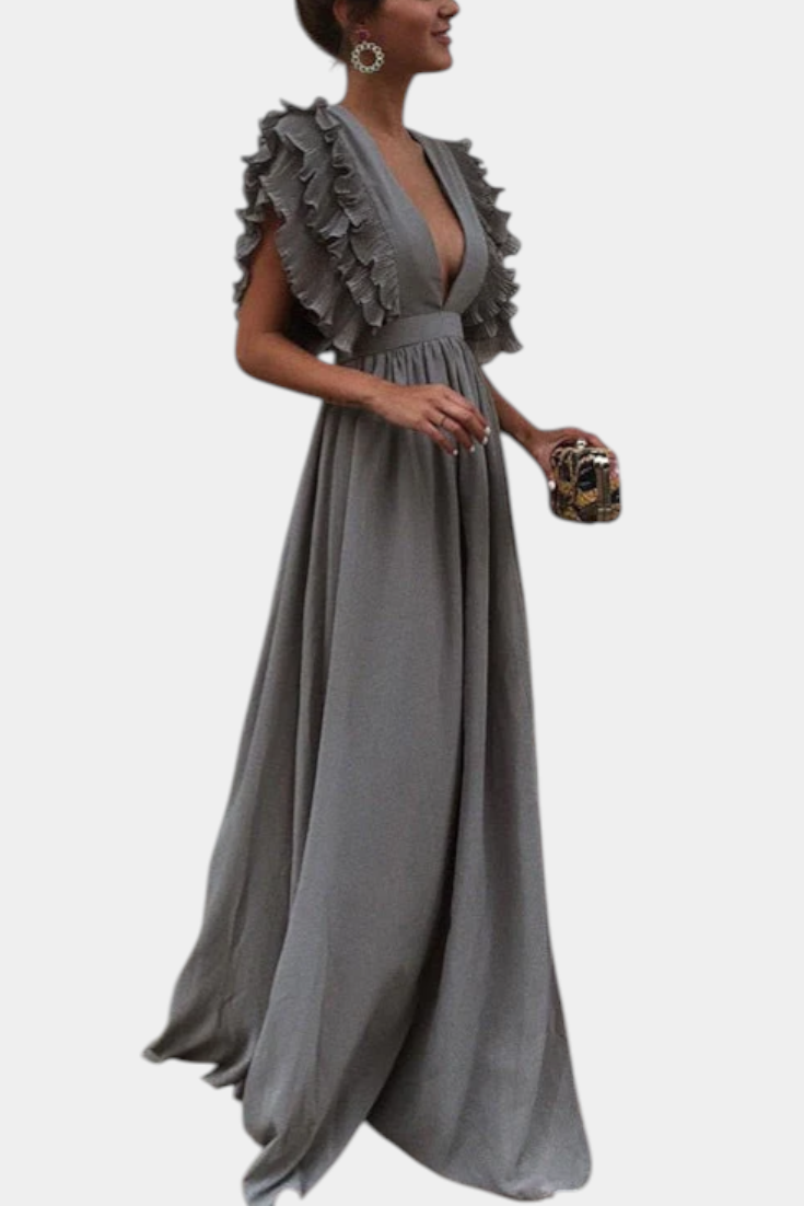Lucera Vestido Maxi Exclusivo Tejido Suave Mangas Volantes