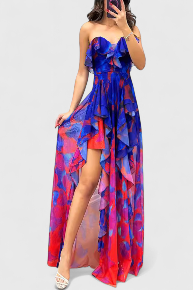 Andy Vestido Maxi Sin Mangas Capas Volantes Exclusivo
