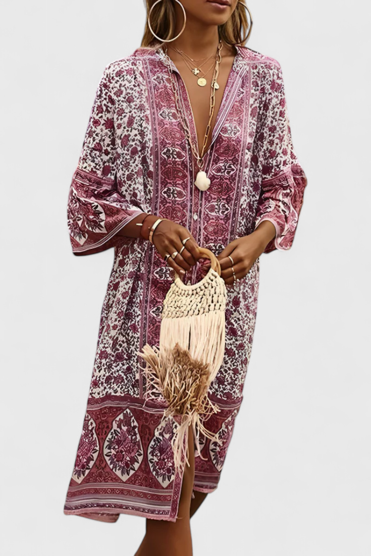 Chinara Vestido Largo Boho con Bordado Étnico Exclusivo